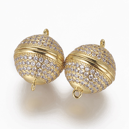 Brass Micro Pave Cubic Zirconia Magnetic Clasps with Loops ZIRC-L082-A-01-P-G-1