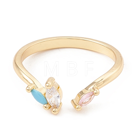 Colorful Cubic Zirconia Horse Eye Open Cuff Ring KK-E005-10G-1