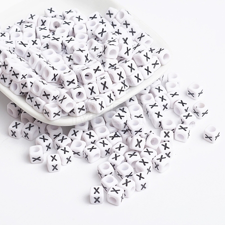 Acrylic Horizontal Hole Letter Beads X-PL37C9308-X-1