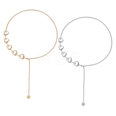 2Pcs 2 Colors Moon & Sun Alloy Link Chain Belts AJEW-GO0001-78A-1