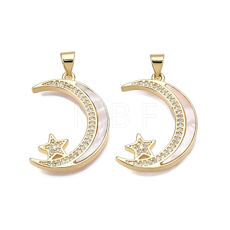 Brass Micro Pave Clear Cubic Zirconia Pendants KK-N254-188G-1
