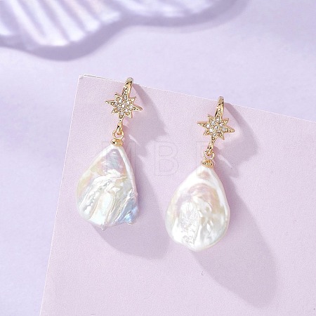 Teardrop Natural Keshi Pearl Dangle Earrings EJEW-JE06977-1