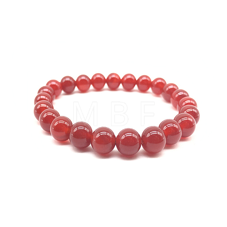Natural Agate Round Beaded Stretch Bracelets BJEW-F203-08-1