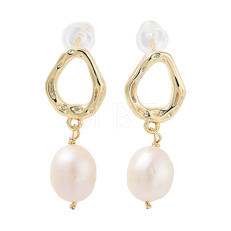 Natural Pearl Dangle Stud Earrings EJEW-P256-34G-1