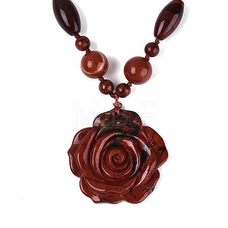 Natural Red Jasper Flower Pendant Necklaces NJEW-N064-08F-1