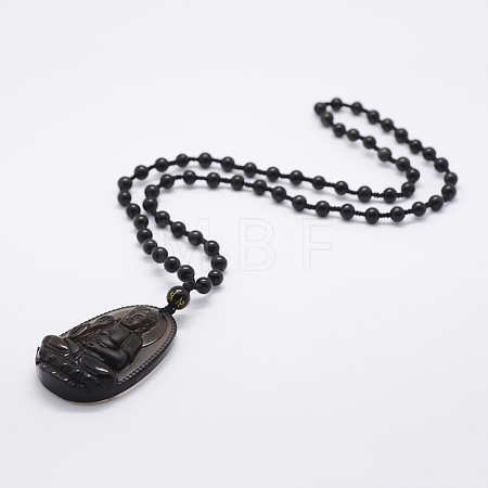 Natural Golden Sheen Obsidian Beaded Pendant Necklaces NJEW-E116-08-1