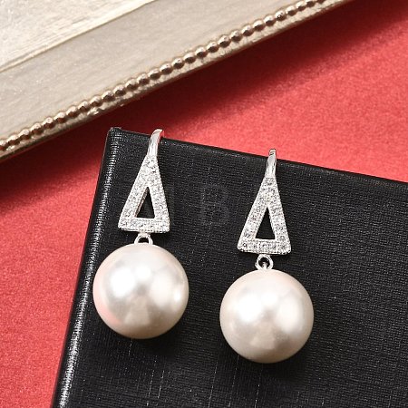 925 Sterling Silver Clear Cubic Zirconia Triangle with Round Dangle Stud Earrings EJEW-L300-02P-1