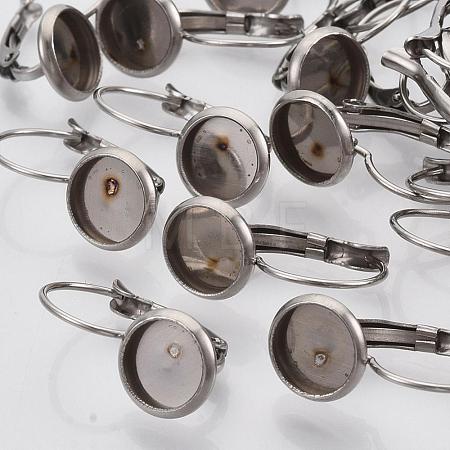 Tarnish Resistant Flat Round Tray Smooth Surface 304 Stainless Steel Leverback Earring Findings STAS-R065-64-1