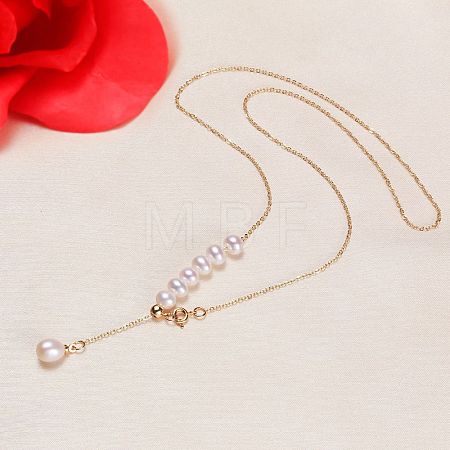 Natural Freshwater Pearl Beaded Teardrop Tassel Brass Lariat Necklaces for Women WG56F2F-01-1