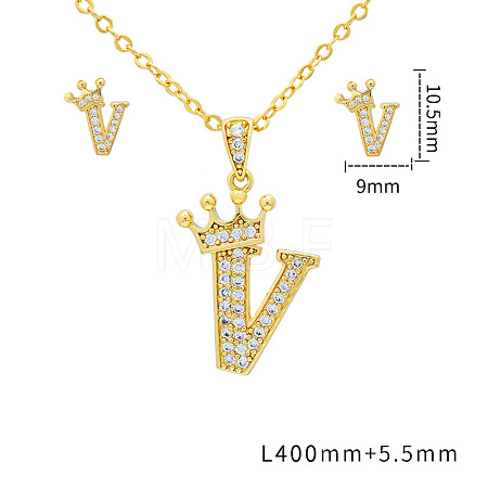 Brass Micro Pave Clear Cubic Zirconia Pendant Necklaces & Stud Earrings Sets FS-WG8C370-22-1