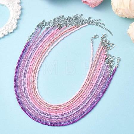 3MM Gradient Color Glass Seed Beaded Choker Necklaces for Women NJEW-JN05877-1