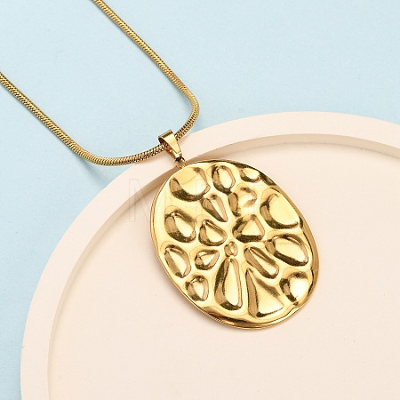 304 Stainless Steel Textured Oval Pendant Necklaces for Women NJEW-C117-01B-G-1