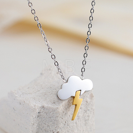 304 Stainless Steel Two Tone Cloud Lightning Pendant Necklaces for Women WG049FD-01-1