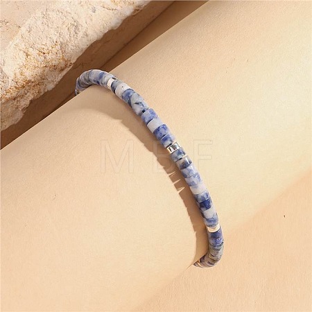Natural Blue Spot Jasper Heishi Beaded Braided Bracelets LS-SA4116-8-1