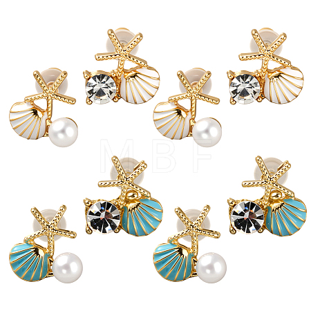 4 Pairs 2 Styles Rhinestone & Plastic Pearl Asymmetrical Earrings EJEW-GO0002-06-1