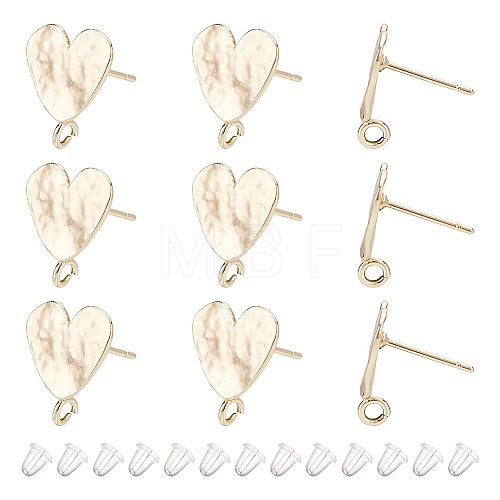 ARRICRAFT 10Pcs Heart Shape Brass Stud Earring Findings KK-AR0004-02-1