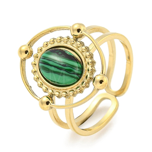 Ion Plating(IP) 304 Stainless Steel Synthetic Malachite Cuff Rings G-Z056-04G-03-1