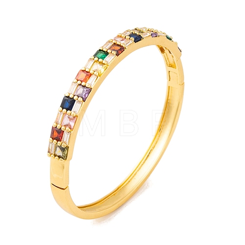 Brass Pave Colorful Cubic Zirconia Hinged Bangles for Women BJEW-S147-33G-B-1