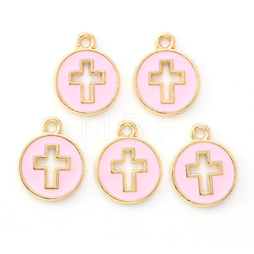 Light Gold Plated Alloy Enamel Pendants ENAM-R136-18B-1