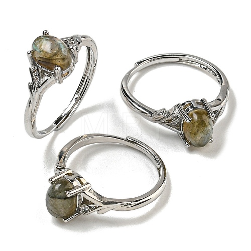 Oval Natural Labradorite Adjustable Rings RJEW-Q818-01P-08A-1