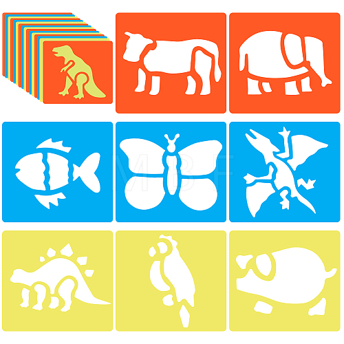 CRASPIRE 4 Sets 4 Styles Animal Theme PP Plastic Hollow Out Drawing Painting Stencils Templates DIY-CP0010-52A-1