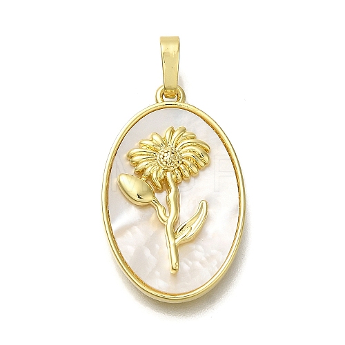 Brass Pave Shell Birth Flower Pendants FIND-I040-04G-1