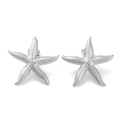 304 Stainless Steel Starfish Stud Earrings EJEW-D281-06S-1