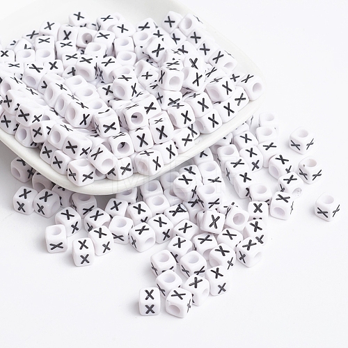 Acrylic Horizontal Hole Letter Beads X-PL37C9308-X-1