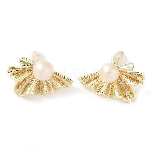 Leaf Natural Pearl Earrings EJEW-L286-01G-1