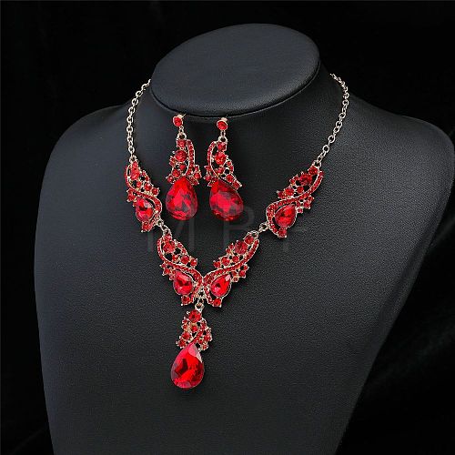 Teardrop Alloy Rhinestone Pendant Necklaces & Stud Dangle Earrings Sets FS-WGB9BB4-01-1