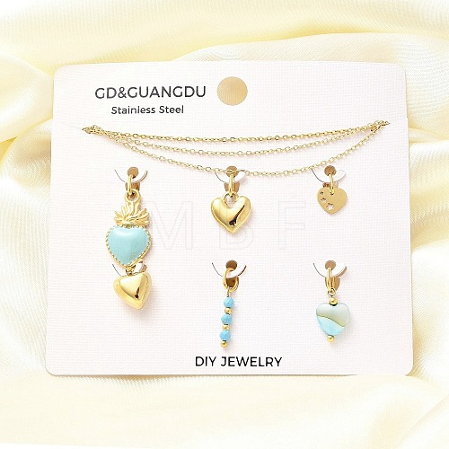 Synthetic Turquoise & Shell & Enamel Heart Pendant & Necklaces & Bracelets Sets SJEW-Q002-05G-1