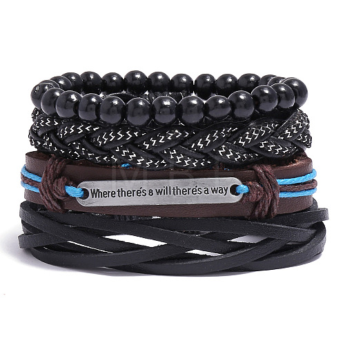 4Pcs Weave Imitation Leather Multi-strand Bracelets for Men WGB022D-03-1