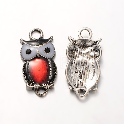 Owl Antique Silver Tone Alloy Rhinestone Enamel Pendants ENAM-N041-01D-1