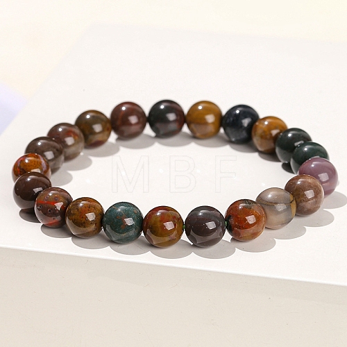 Natural Green Ocean Agate Round Stretch Bracelets for Women PW-WG91270-02-1