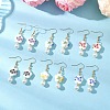 Porcelain & ABS Plastic Imitation Pearl Round with Flower Dangle Earrings EJEW-JE06841-1