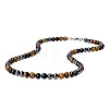 Synthetic Non-magnetic Hematite & Natural Tiger Eye & Obsidian Round Beaded Necklaces for Men YX5918-1-2
