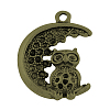 Tibetan Style Alloy Moon and Owl Pendant Rhinestone Settings X-TIBEP-22810-AB-FF-1