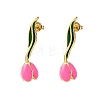 Brass Enamel Stud Earrings EJEW-F390-02G-02-4
