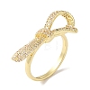 Bowknot Brass Micro Pave Clear Cubic Zirconia Finger Rings for Women RJEW-C098-30G-1