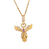 Brass Pave Cubic Zirconia Phenix Pendant Necklaces for Women WGFFBCE-01-2