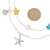 Round Shell Pearl and Starfish Dyed Synthetic Turquoise and Brass Curved Tube Beaded Double Layer Necklaces NJEW-TA00220-3