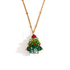 Glass Beaded Christmas Tree Pendant 304 Stainless Steel Satellite Chain Necklaces FS-WG4D061-02-2