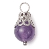 Natural Green Aventurine/Amethyst/Rose Quartz/Lava Rock/Quartz Round Pendants PALLOY-JF03183-02-3