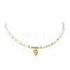 Ocean Brass Pave Clear Cubic Zirconia Sea Animals Pendant Natural Shell and Glass Seed Beaded Necklaces for Women NJEW-JN06345-03-3