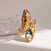 304 Stainless Steel & Natural Paua Shell Cuff Open Rings WG70E7E-01-2