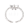 Bowknot Brass Micro Pave Clear Cubic Zirconia Open Cuff Rings for Women RJEW-P124-03P-4