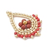 Faceted Round Natural Red Jasper & Glass Seed Beaded Pendants PALLOY-MZ01097-03-3