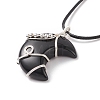 Natural Obsidian Crescent Moon Pendant Necklace NJEW-TA00032-03-4