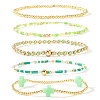 5Pcs 5 Styles Brass & Resin Beads Stretch Bracelets FP8271-7-1