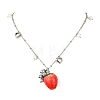 Shell Pearl & Resin Red Strawberry Pendant 304 Stainless Steel Satellite Chain Necklaces for Women NJEW-JN06118-2
